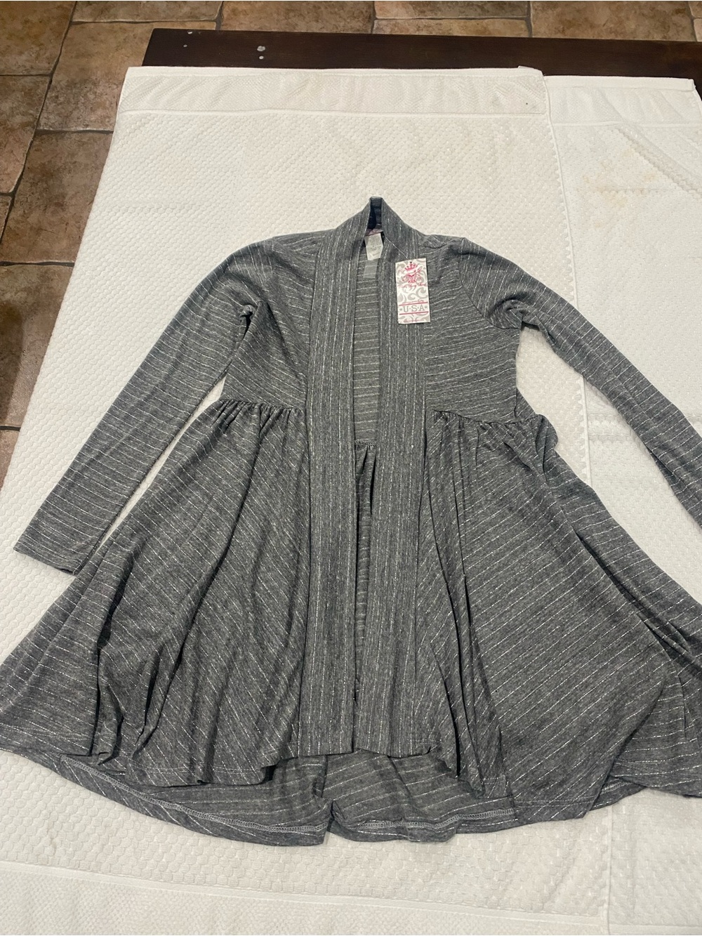 Pretty Young Thing Gray Pinstripe Open Cardigan